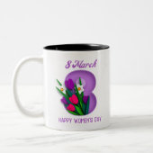 Paarse Witte Legant 8 maart Gelukkige Vrouwendag Tweekleurige Koffiemok (Links)