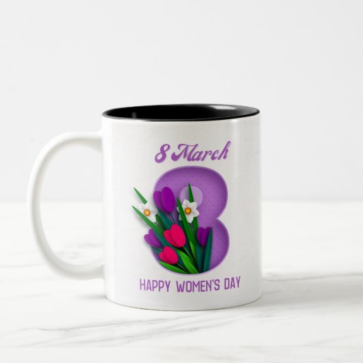 Paarse Witte Legant 8 maart Gelukkige Vrouwendag Tweekleurige Koffiemok (Links)