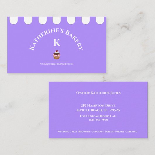 Paarse witte legant bakkerij Visitekaartje (Voorkant / Achterkant)
