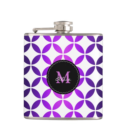 Paarse witte legante Abstracte cirkels en diamante Heupfles (Voorkant)