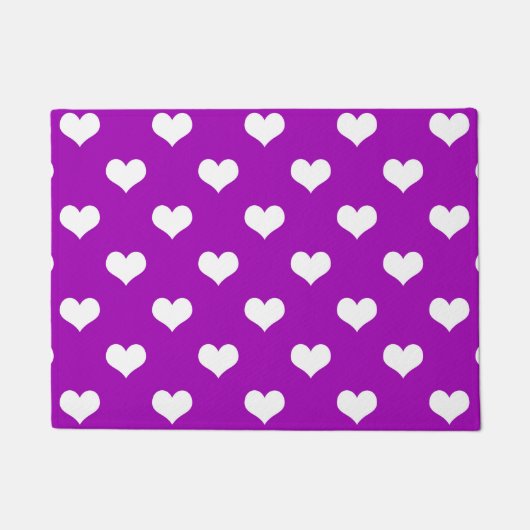 Paarse Witte Liefde Hartpatroon Ontwerp Deurmat (Voorkant)