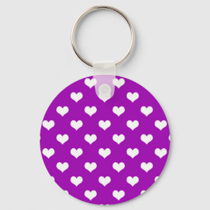 Paarse Witte Liefde Hartpatroon Ontwerp Sleutelhanger