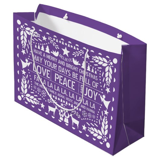Paarse witte liefde Vrede Vreugde Vrede papel pica Groot Cadeauzakje (Achterkant Gekanteld)