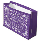 Paarse witte liefde Vrede Vreugde Vrede papel pica Groot Cadeauzakje (Voorkant Gekanteld)