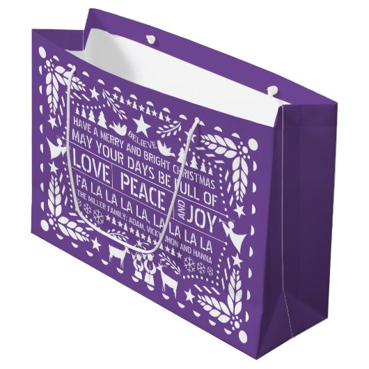 Paarse witte liefde Vrede Vreugde Vrede papel pica Groot Cadeauzakje (Voorkant Gekanteld)