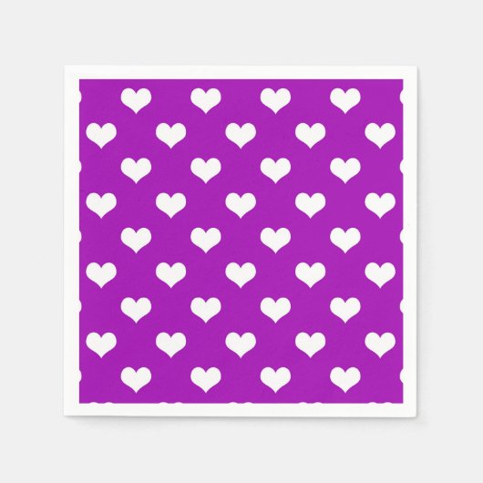 Paarse Witte Lieve Harten Ontwerp Servet (Voorkant)