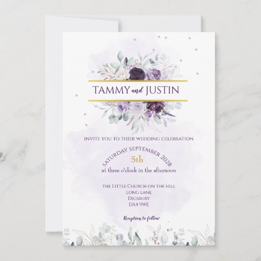 Paarse, witte & Lila Bloemen Huwelijksuitnodiging Kaart (Voorkant)