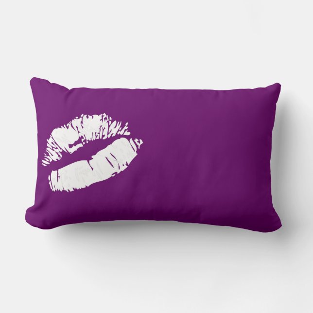 Paarse witte lip smooch decoratief kussen (Voorkant)