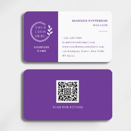 Paarse witte Logo QR code minimalistisch modern Visitekaartje