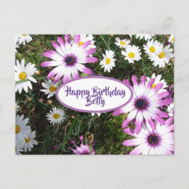 Paarse Witte Madelief Bloem Tuin Gelukkige Verjaar Briefkaart