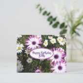 Paarse Witte Madeliefje Bloem Tuin Gelukkige Verja Briefkaart (Staand voorkant)