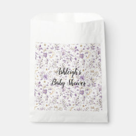 Paarse Witte Manen & Sterren Bloemige Baby Shower Bedankzakje