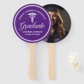 Paarse Witte Medische School Afstudeerfeest Handwaaier (Voorkant en achterkant)
