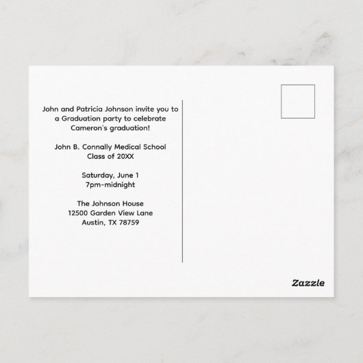 Paarse witte medische school foto afstudeerfeest briefkaart (Achterkant)