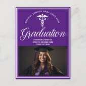 Paarse witte medische school foto afstudeerfeest briefkaart (Voorkant)
