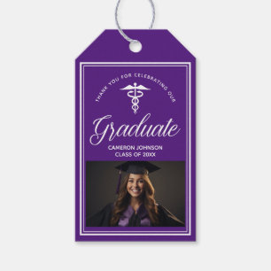 Paarse witte medische school foto afstudeerfeest cadeaulabel