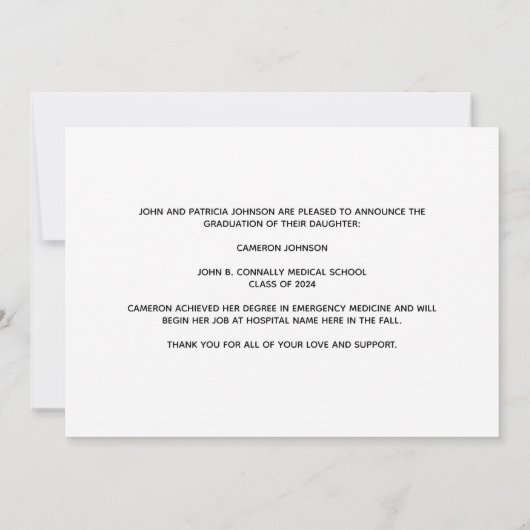 Paarse witte medische school foto Afstuderen Aankondiging (Achterkant)