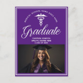 Paarse witte medische school foto Afstuderen Aankondigingskaart (Voorkant)