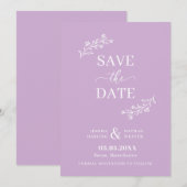Paarse witte met de hand gemaakte Floral Twigs Save The Date (Voorkant / Achterkant)