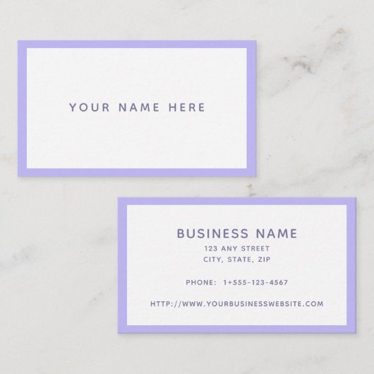 Paarse witte minimale pasta lavendel visitekaartje (Voorkant / Achterkant)
