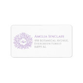 Paarse witte monogram bladeren trouwmailing etiket (Voorkant)