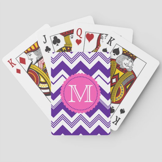 Paarse witte monogram Chevron Pattern Speelkaarten (Achterkant)