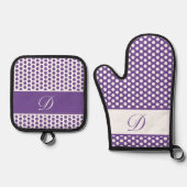 Paarse & Witte Monogrammed Polka-Dot Ovenwant & Pannenlap Set (Voorkant)