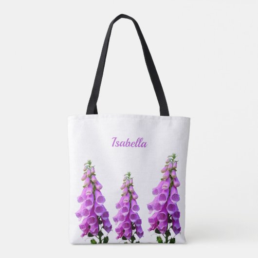 Paarse witte natuurbloemen roze monogram tote bag (Achterkant)