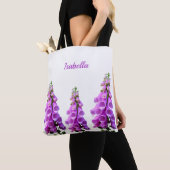 Paarse witte natuurbloemen roze monogram tote bag (Dichtbij)