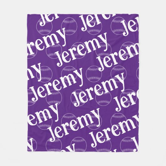 Paarse & Witte Nieuwheid Baseball Fleece Deken (Voorkant)