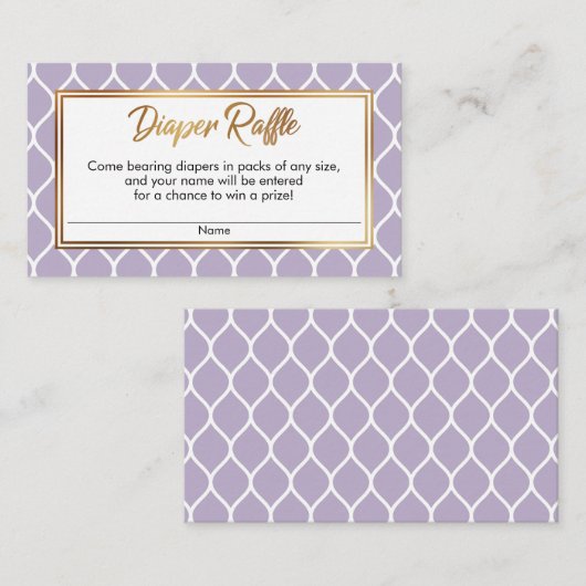 Paarse & Witte Ogee w / Gouden Luier Raffle Ticket Informatiekaartje (Voorkant / Achterkant)