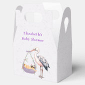 Paarse witte ooievaar Baby shower Bedankdoosjes (Geopend)