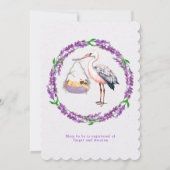 Paarse witte ooievaar meisje Baby shower Kaart (Achterkant)
