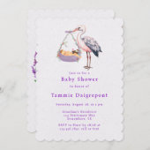 Paarse witte ooievaar meisje Baby shower Kaart (Voorkant / Achterkant)