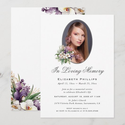 Paarse witte orchidee bloemenfoto in liefdevolle h kaart (Voorkant / Achterkant)