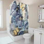 Paarse witte orchidee bloemenvlinder douchegordijn (In situ)