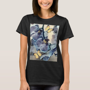 Paarse witte orchidee bloemenvlinder t-shirt