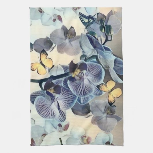 Paarse witte orchidee bloemenvlinder theedoek (Verticaal)