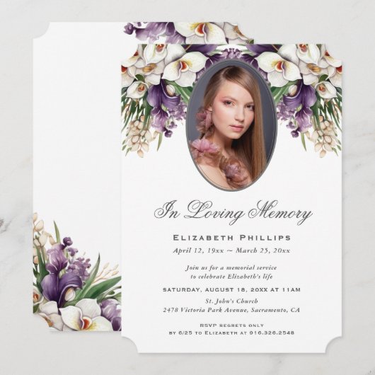 Paarse witte orchidee foto begrafenis in liefdevol kaart (Voorkant / Achterkant)