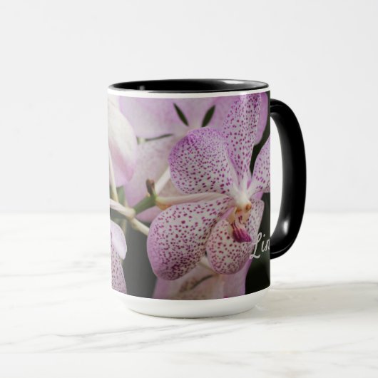 Paarse witte orchidee koffie/tea Mok 15 oz (Voorkant rechts)