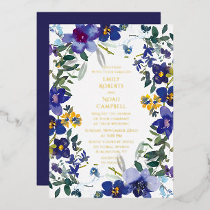 Paarse & Witte Orchidee Waterverf Bloemen Bruiloft Folie Uitnodiging