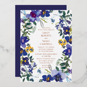 Paarse & Witte Orchidee Waterverf Bloemige Bruilof Folie Uitnodiging