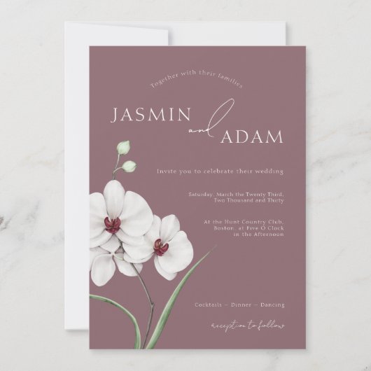 Paarse witte orchideeën Initialen bloemenbruiloft Kaart (Voorkant)