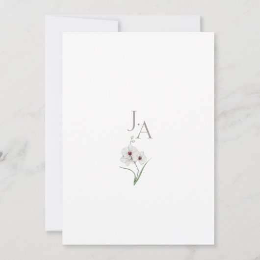 Paarse witte orchideeën Initialen bloemenbruiloft Kaart (Achterkant)