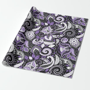 Paarse Witte Paisley Print Elegant Verjaardagsfees Cadeaupapier