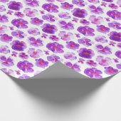 Paarse witte pansies floral waterverf art wrap cadeaupapier (Hoek)