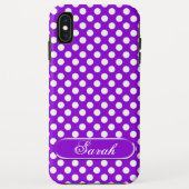 Paarse witte poka dot patroon iPhone XS Max Hoesje (Achterkant)