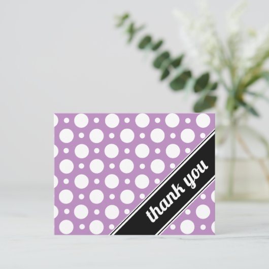 Paarse & witte Polka Dot Dank u Briefkaarten (Staand voorkant)