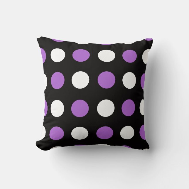 Paarse & witte Polka Dot op zwart accentkussen Kussen (Voorkant)