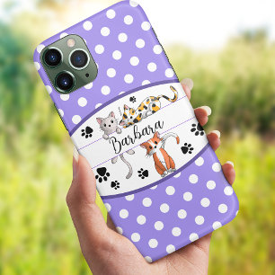 Paarse & witte polkadot, schattige kittens op maat Case-Mate iPhone case